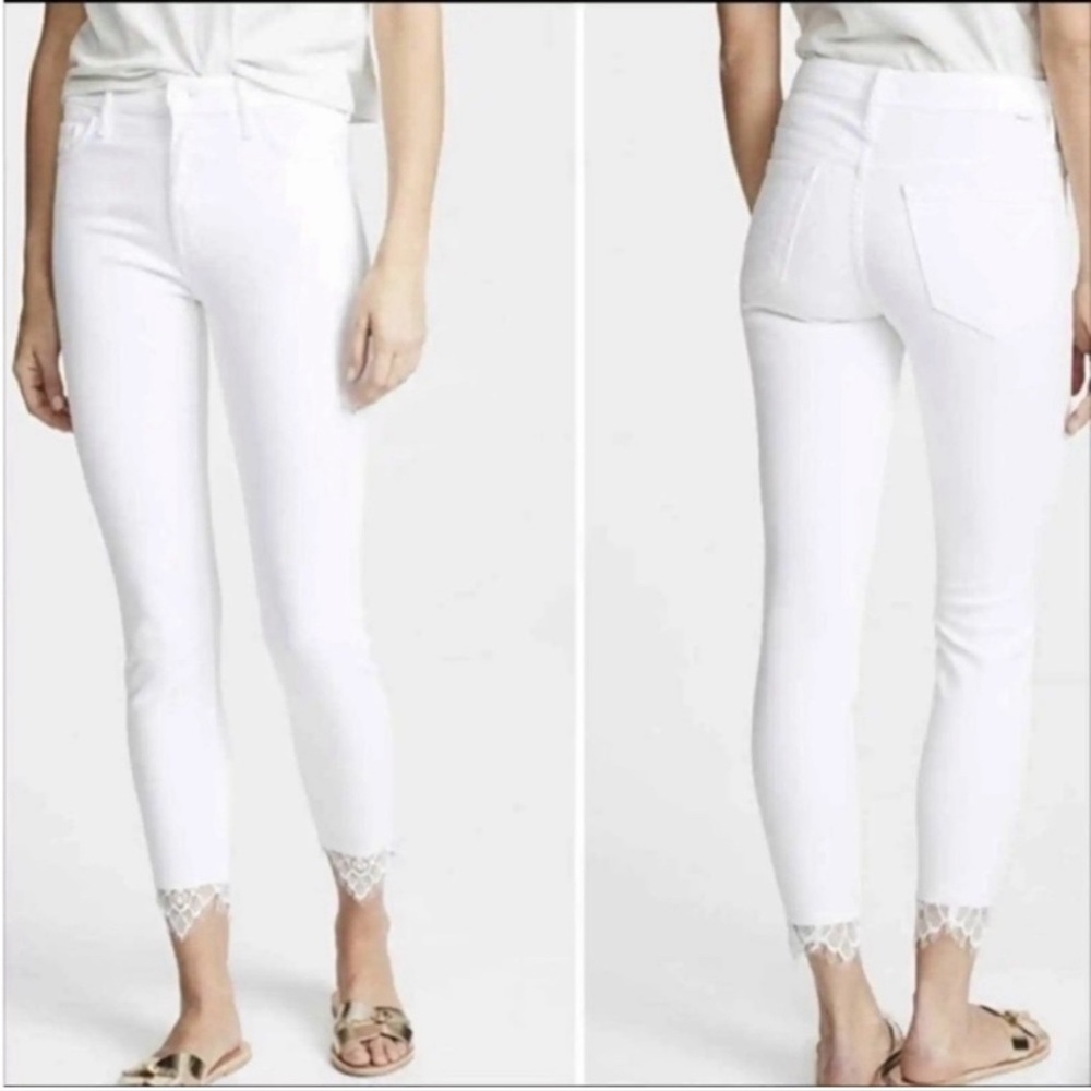 MOTHER High Waisted Looker Dagger Ankle Fray Glass Slipper Jeans white Size 23